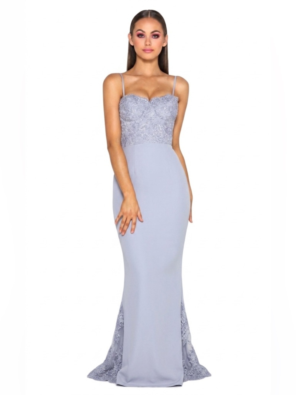PORTIA AND SCARLETT FROZEN GOWN WITH LACE TRAIN DRESS Added Belt - Lavender